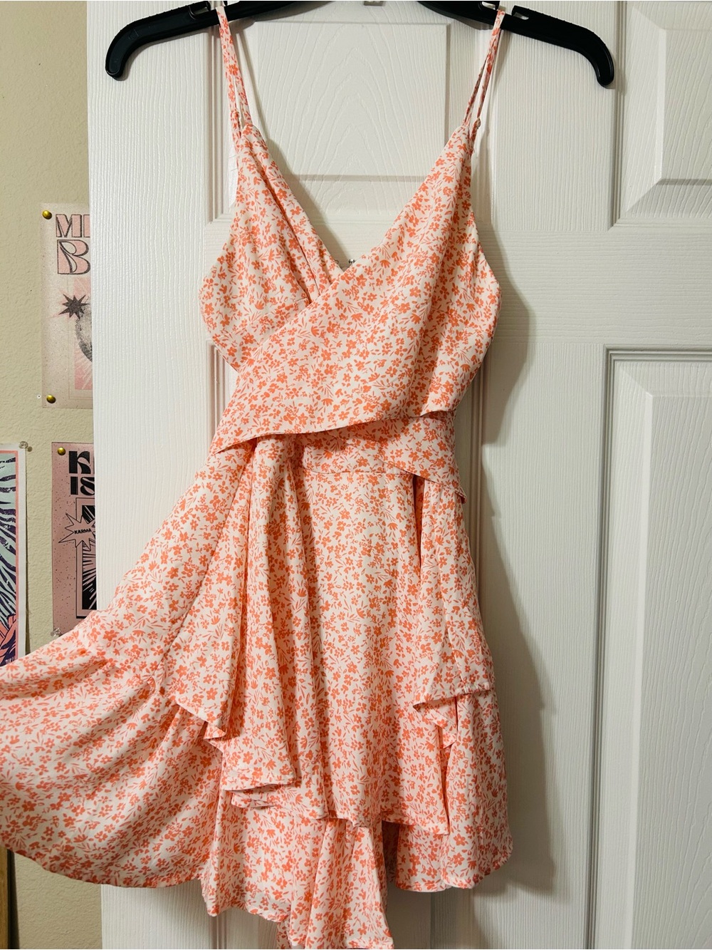 Floral Wrap Tiered Romper (Peach) NEW, never worn. (Size S)